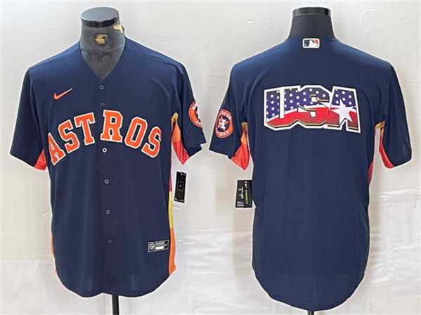 Mens Houston Astros Navy Team Big Logo With Patch Cool Base Stitched Baseball Jersey